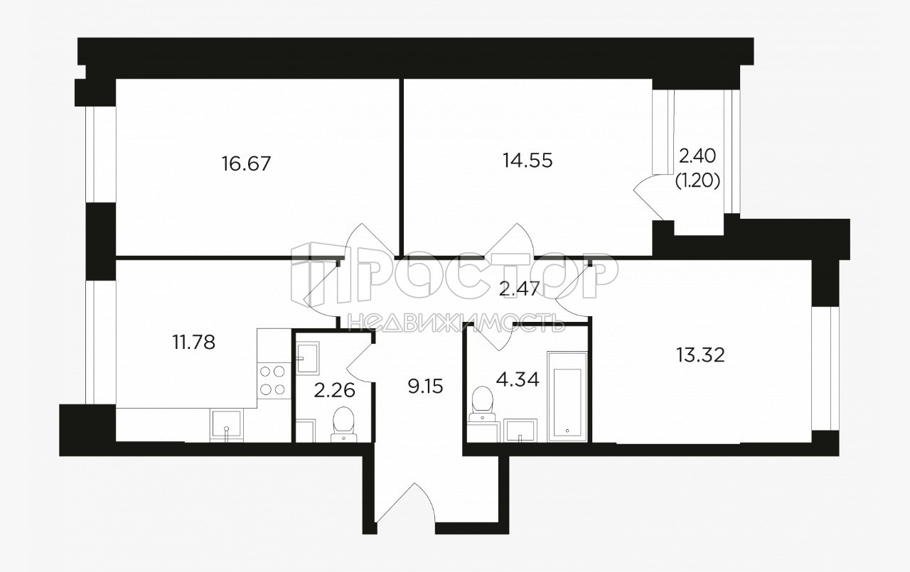 3-комнатная квартира, 75.3 м² - фото 15