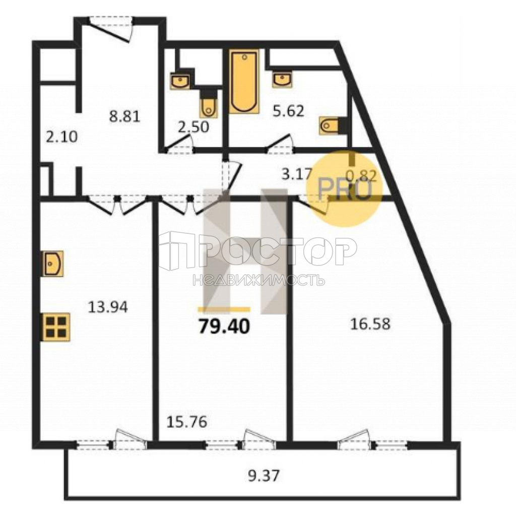 2-комнатная квартира, 79.4 м² - фото 6