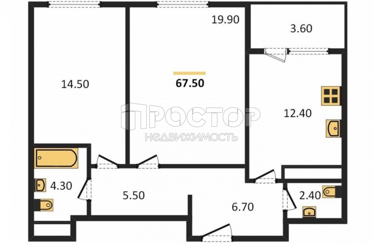 2-комнатная квартира, 67.5 м² - фото 2