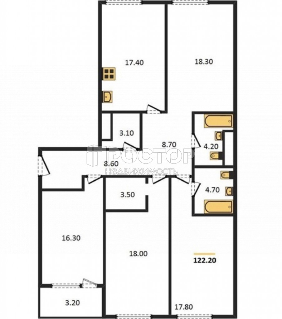 4-комнатная квартира, 122.2 м² - фото 2