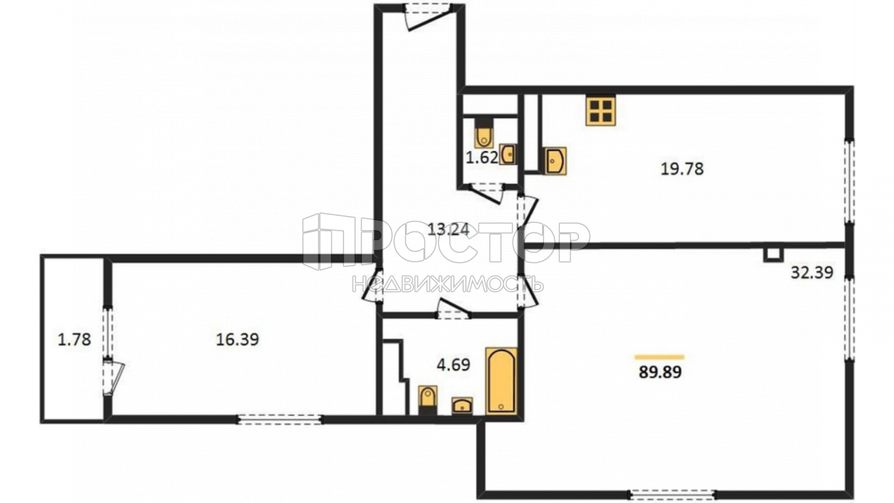 2-комнатная квартира, 89.9 м² - фото 2