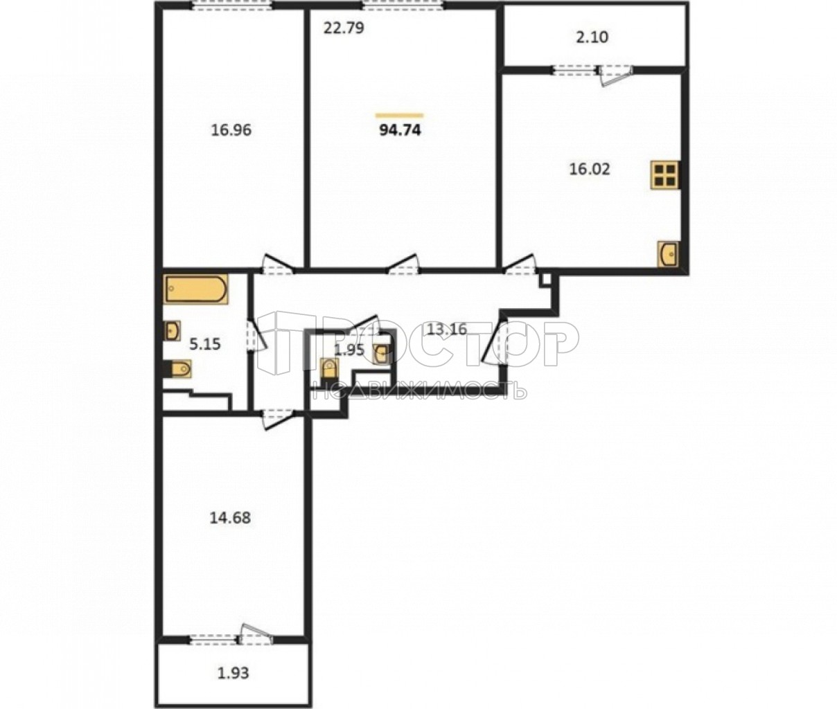 3-комнатная квартира, 94.74 м² - фото 2