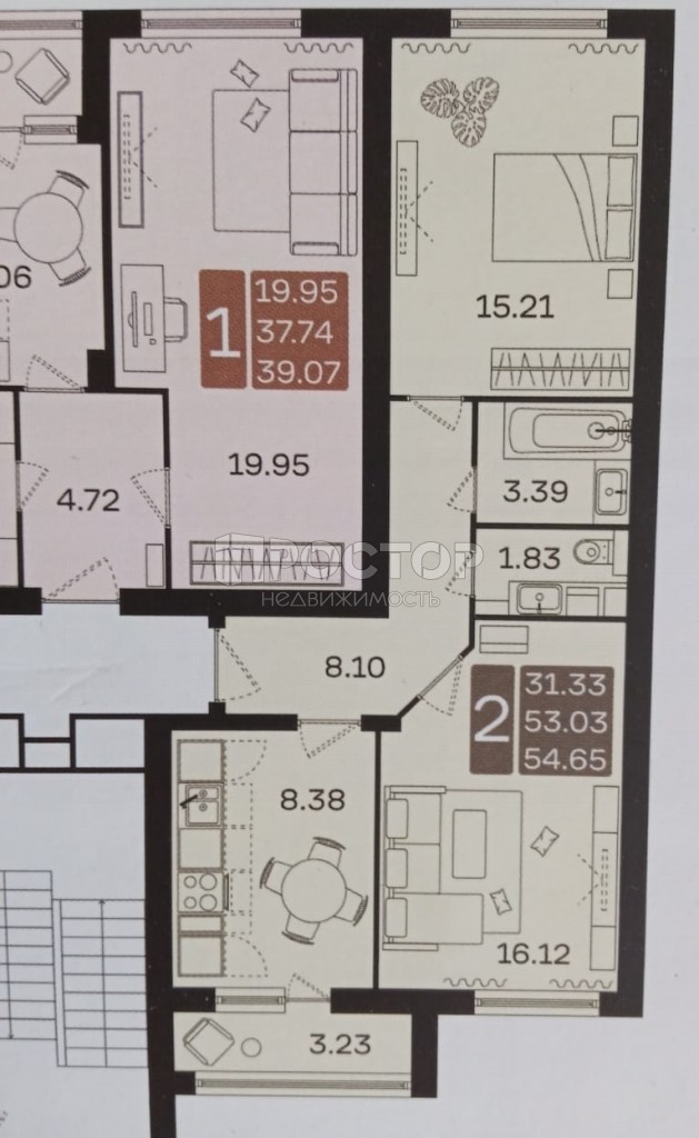 2-комнатная квартира, 54.7 м² - фото 13