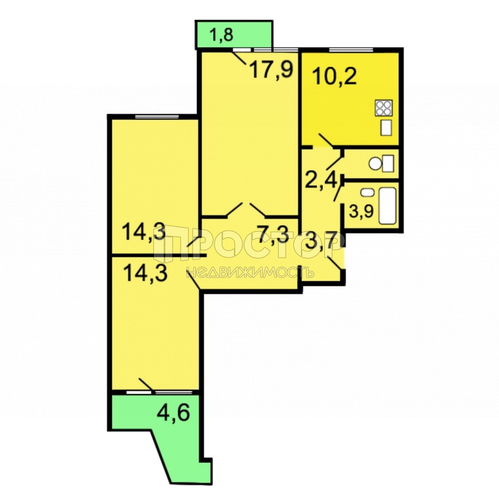 3-комнатная квартира, 78.2 м² - фото 13