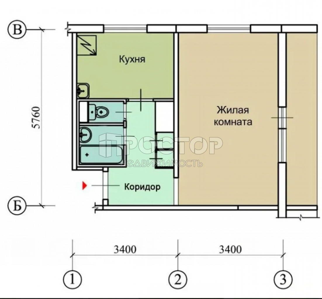 1-комнатная квартира, 33 м² - фото 18