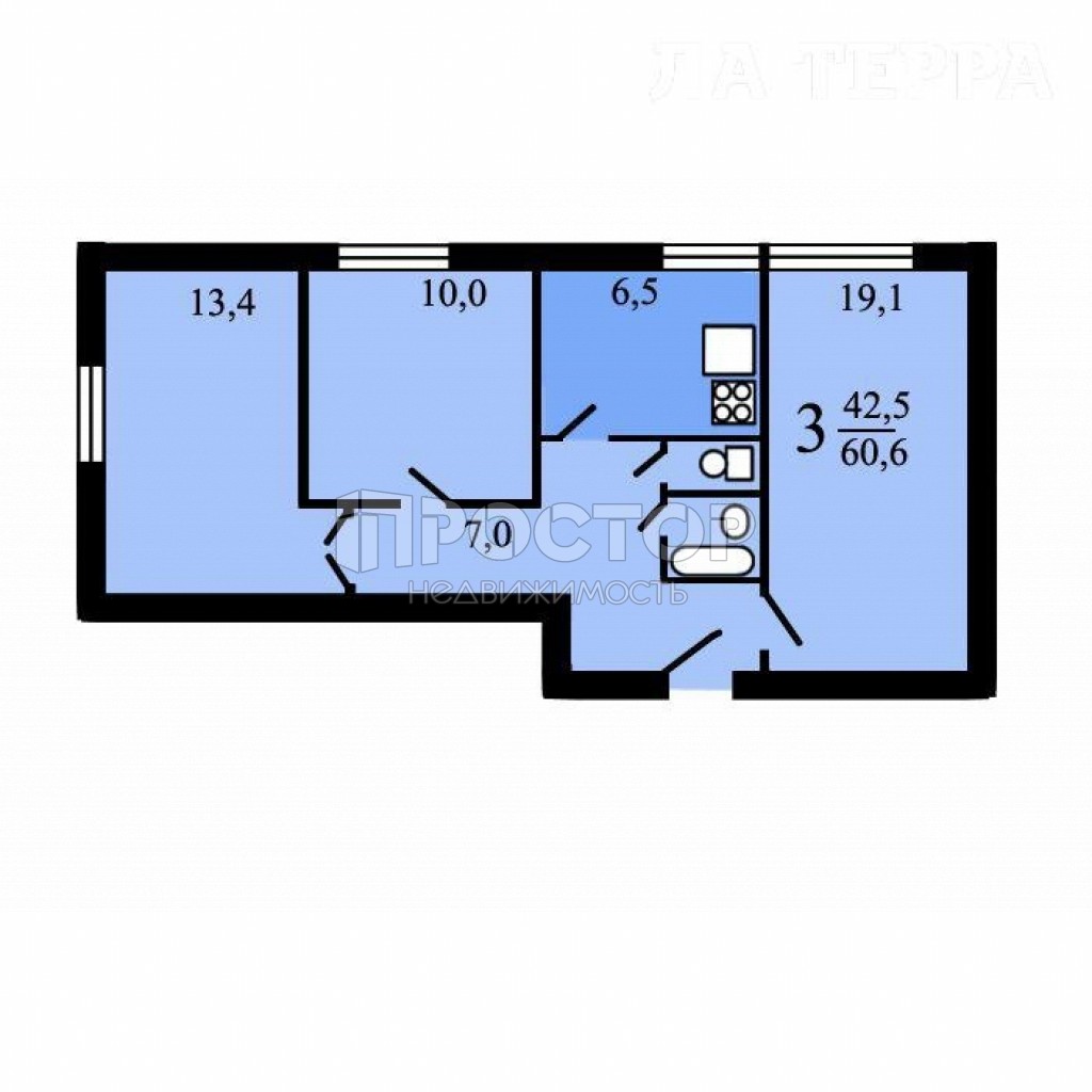 3-комнатная квартира, 61 м² - фото 13