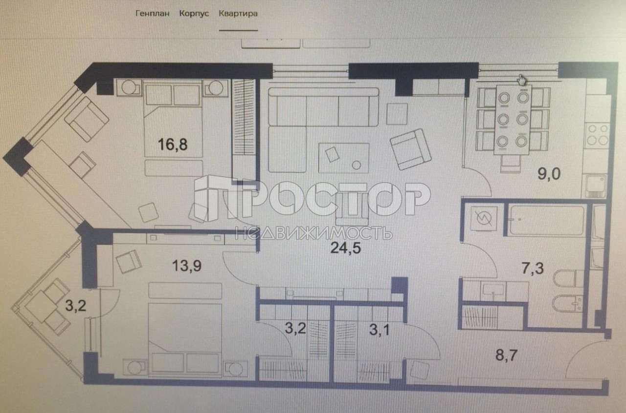 3-комнатная квартира, 87.9 м² - фото 2