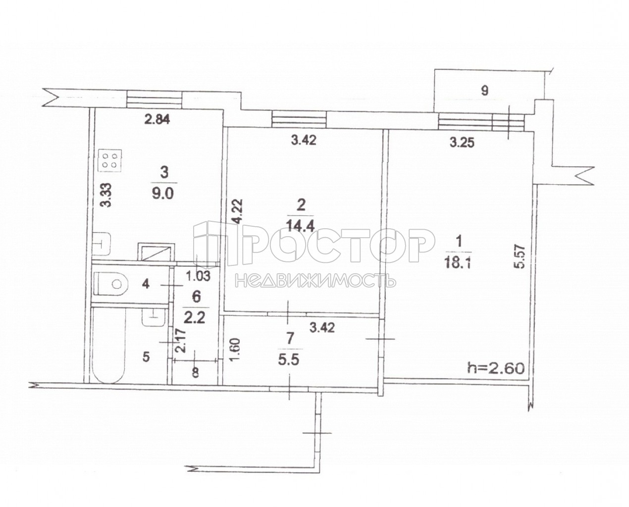 2-комнатная квартира, 53.8 м² - фото 2