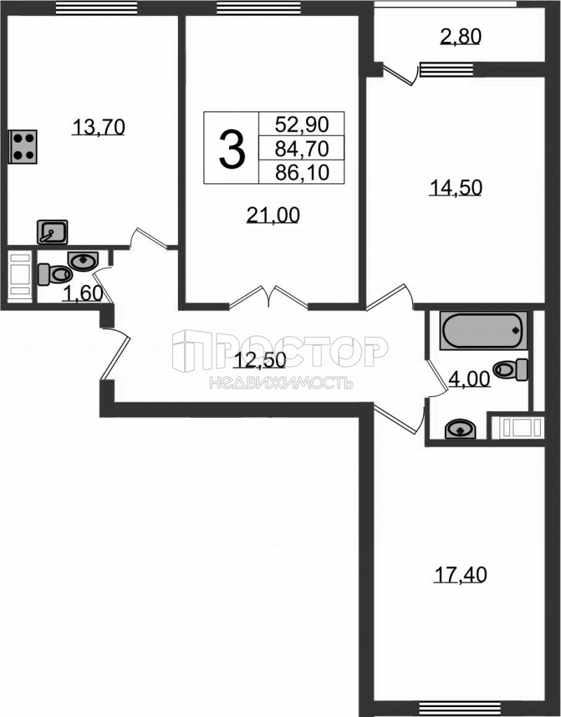 3-комнатная квартира, 85.8 м² - фото 4