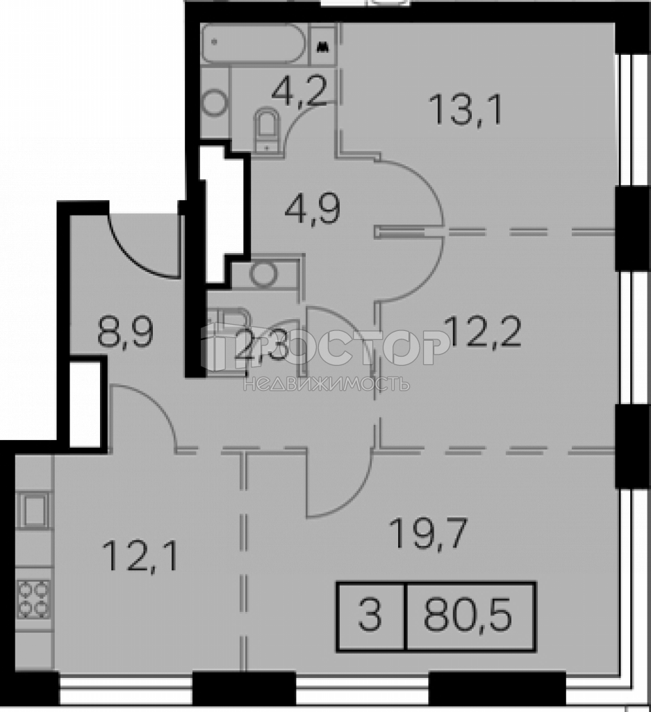 3-комнатная квартира, 80.5 м² - фото 8