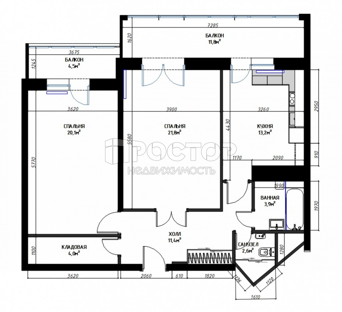 2-комнатная квартира, 81 м² - фото 22