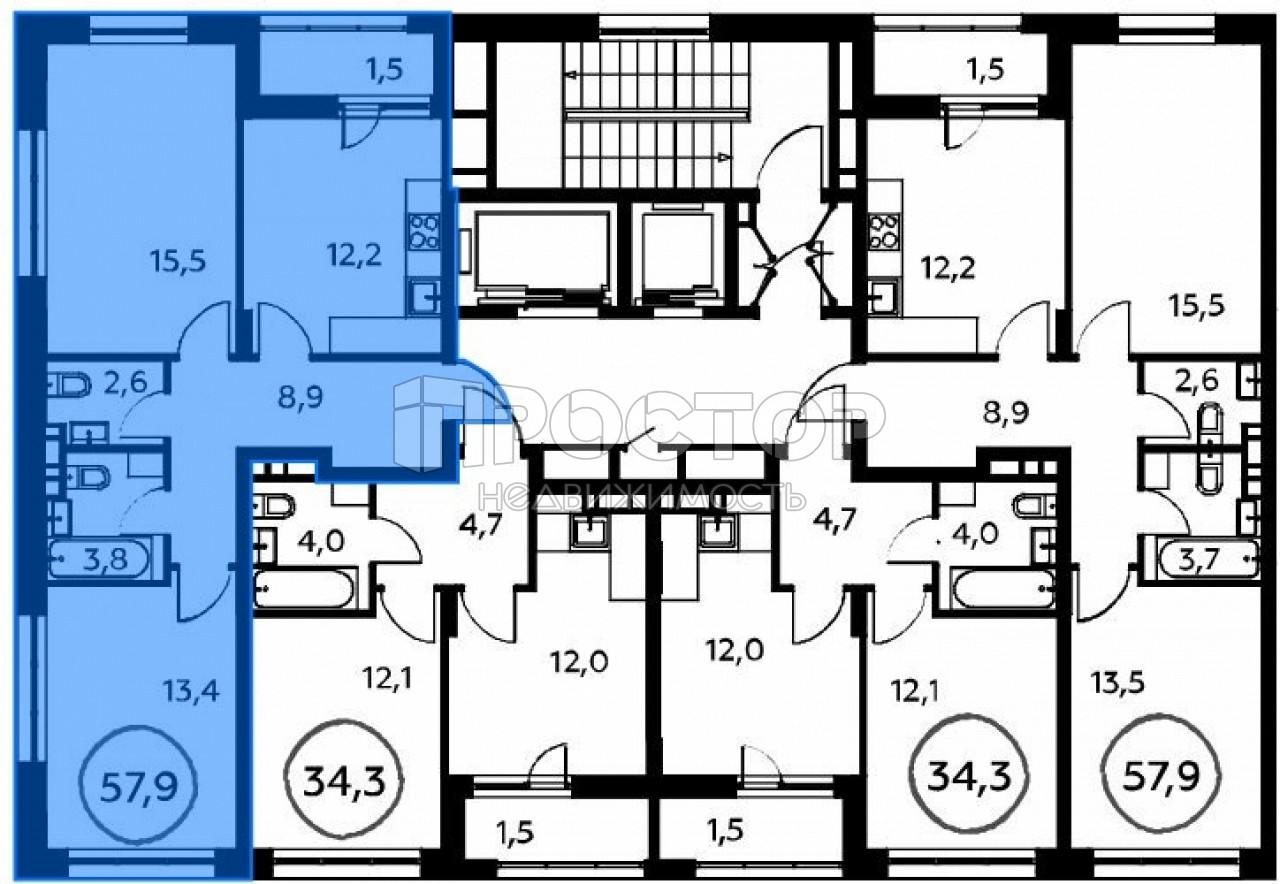 2-комнатная квартира, 57.9 м² - фото 6