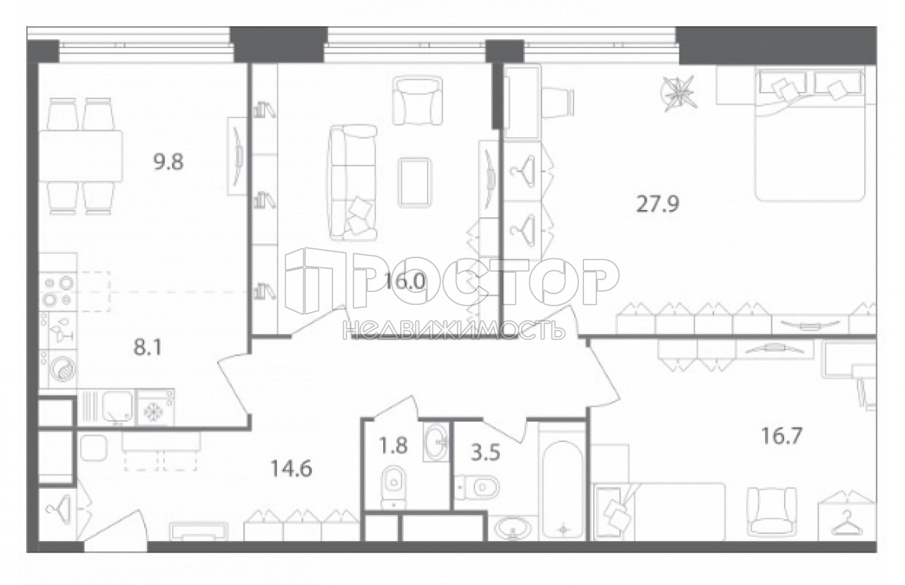 3-комнатная квартира, 98.4 м² - фото 4