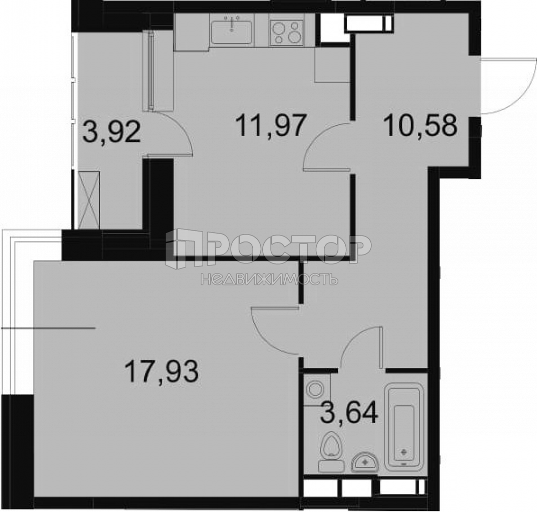 1-комнатная квартира, 46.08 м² - фото 5