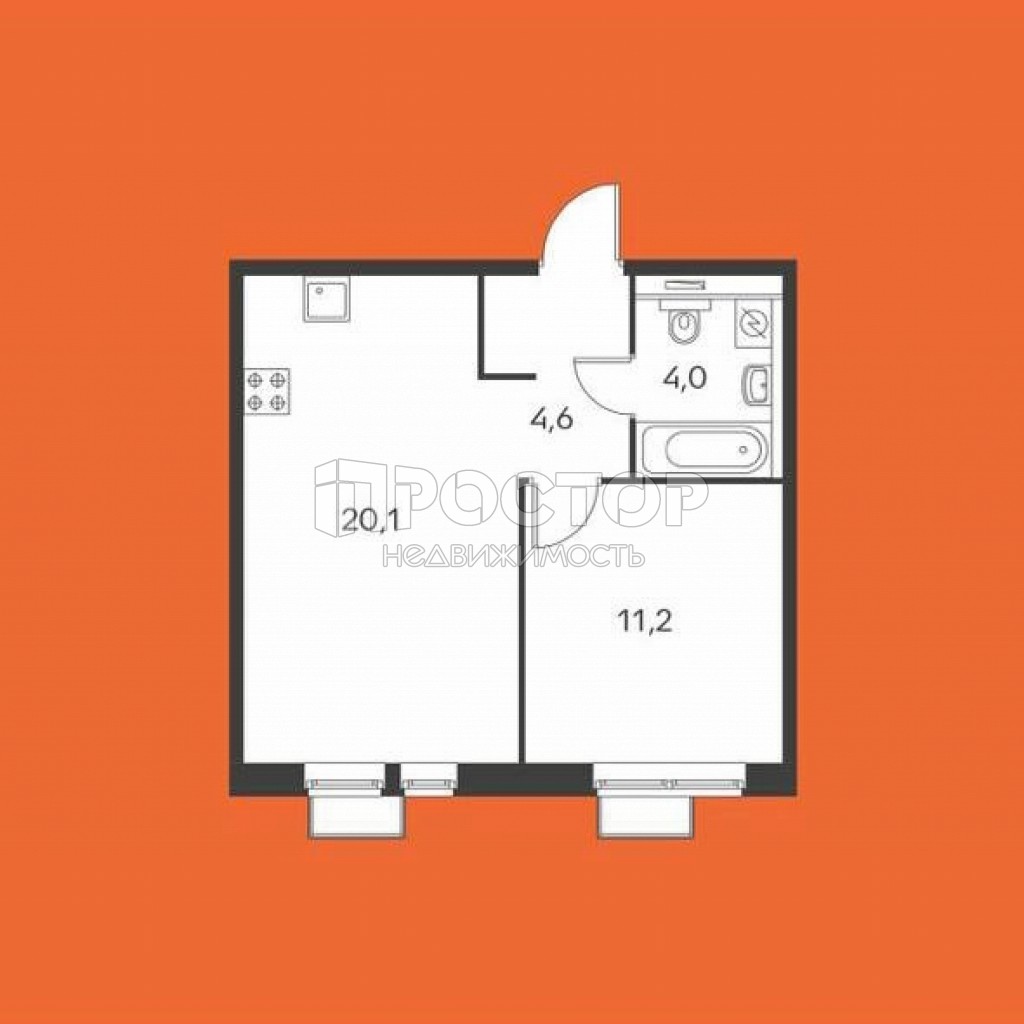 1-комнатная квартира, 39.9 м² - фото 4