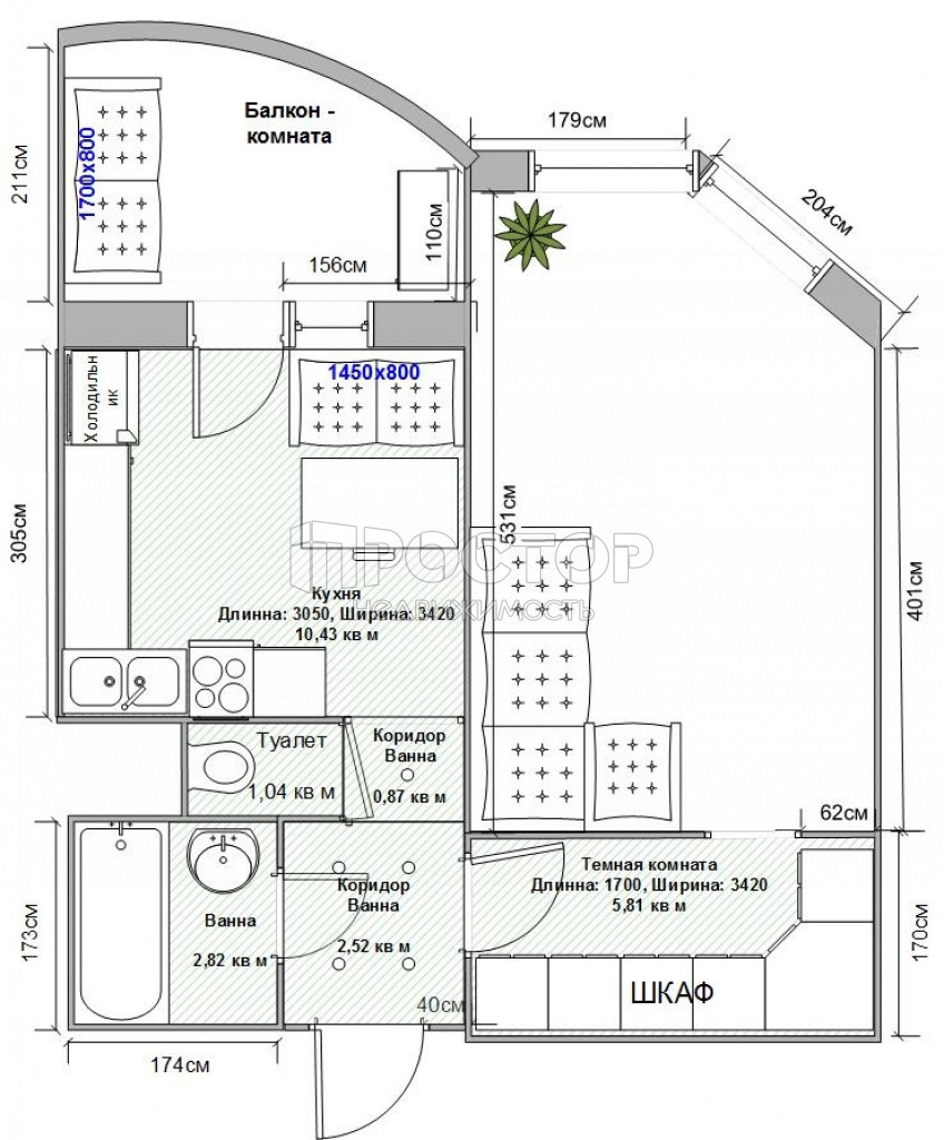 1-комнатная квартира, 47 м² - фото 18