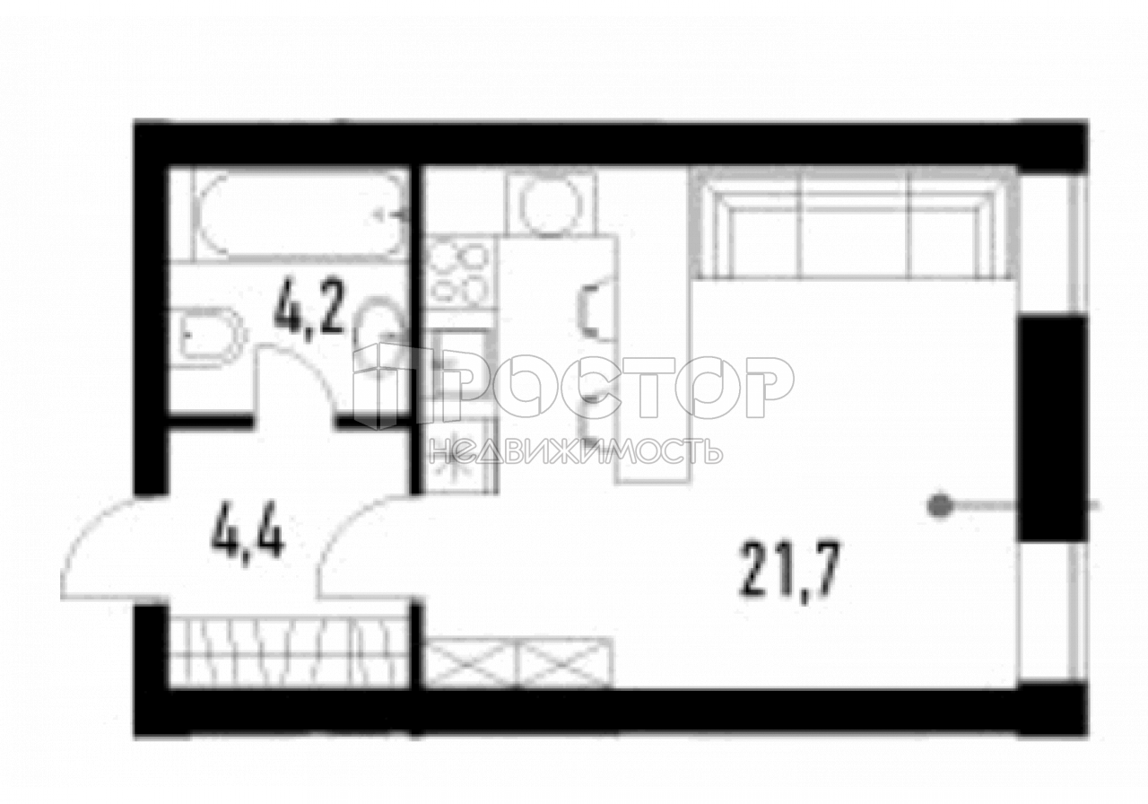 Студия, 30.3 м² - фото 2