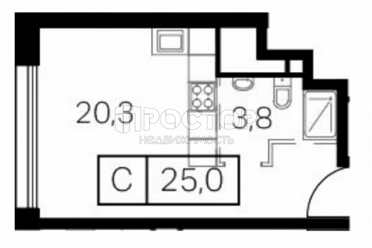 Студия, 25 м² - фото 2
