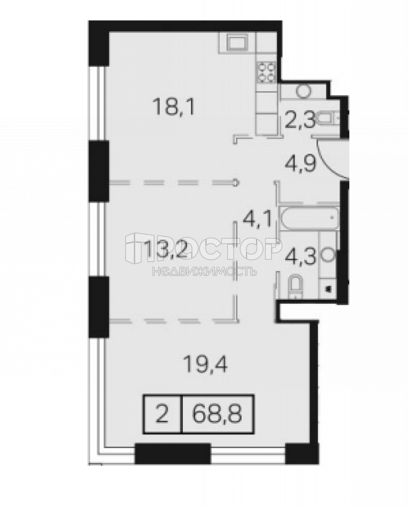 3-комнатная квартира, 68.8 м² - фото 2