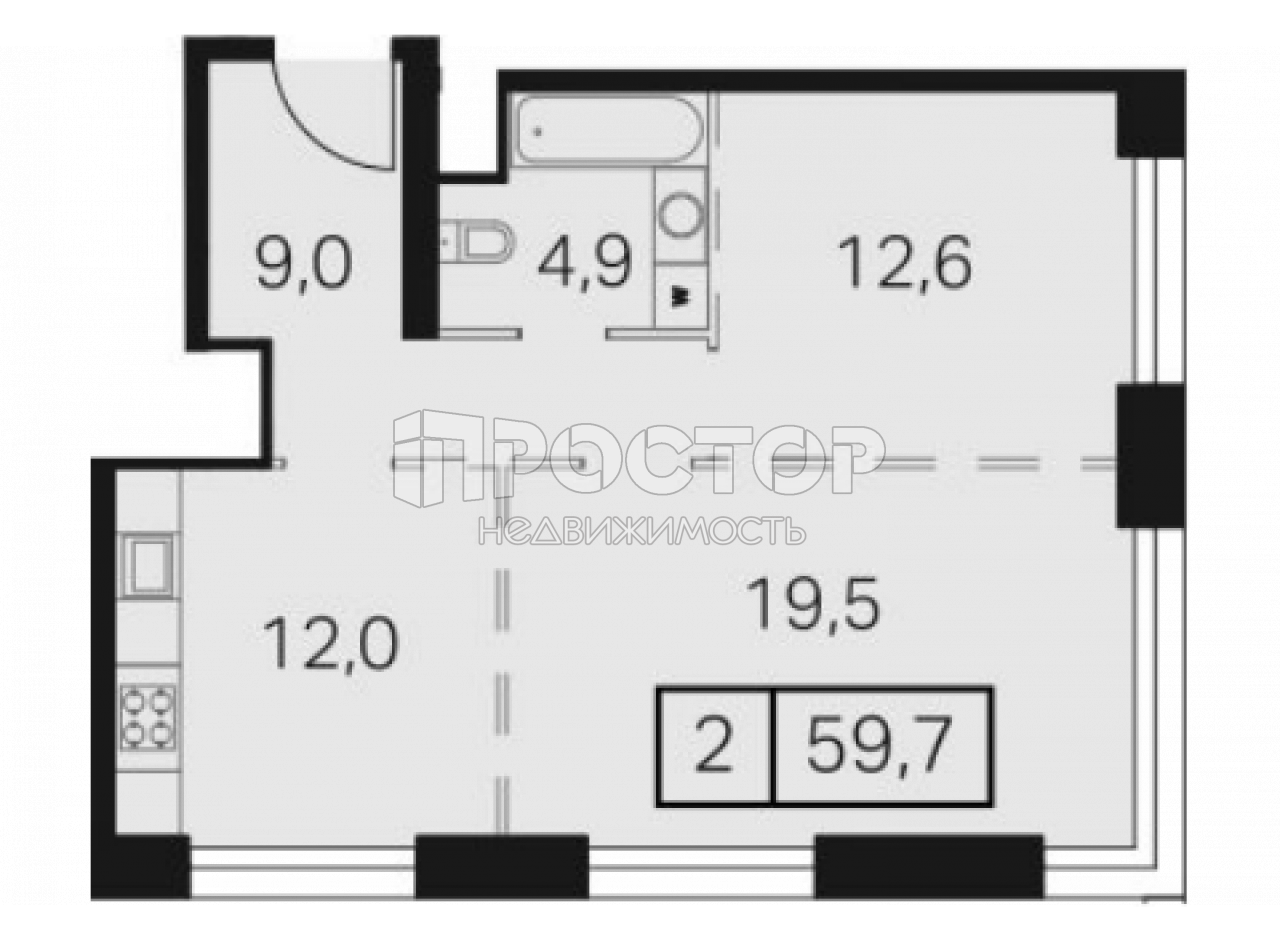 2-комнатная квартира, 59.7 м² - фото 2