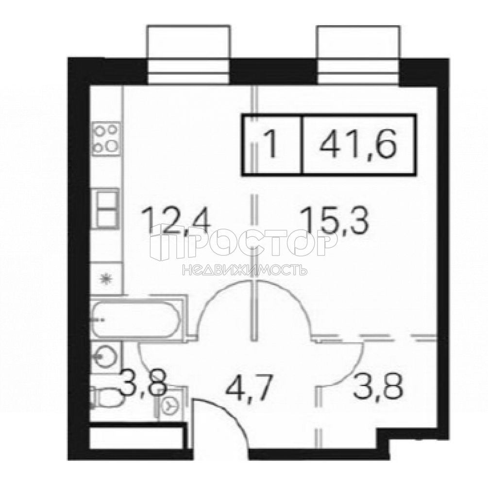 1-комнатная квартира, 41.6 м² - фото 2