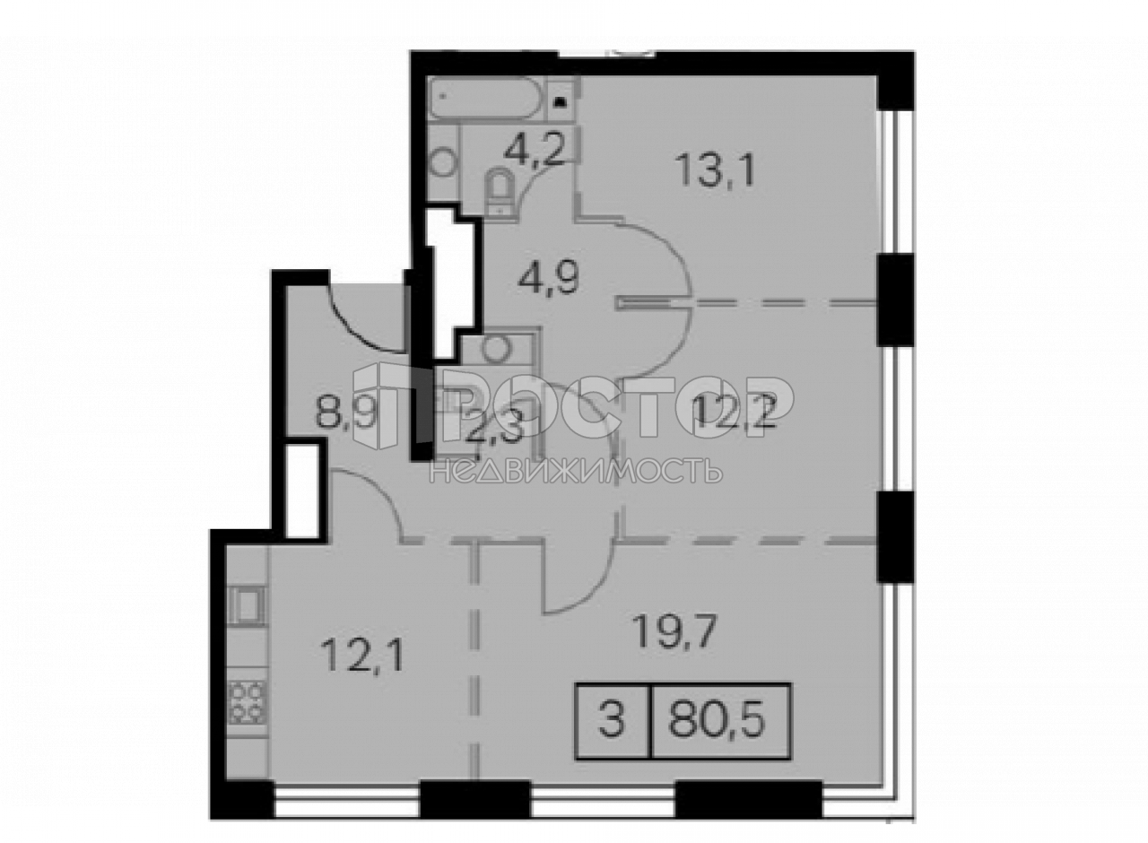 3-комнатная квартира, 80.5 м² - фото 2