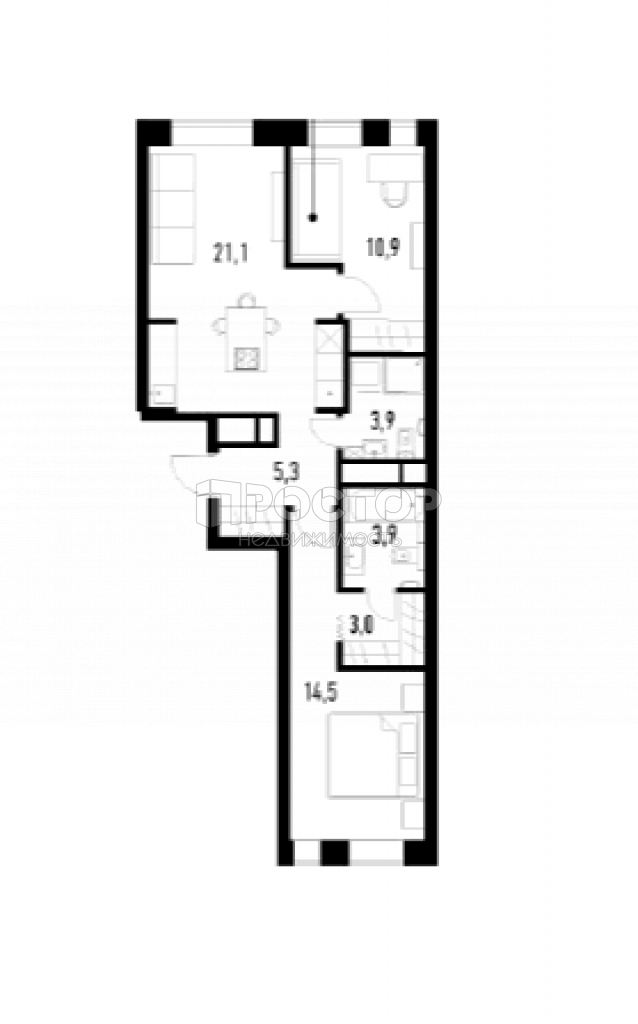 3-комнатная квартира, 62.6 м² - фото 2