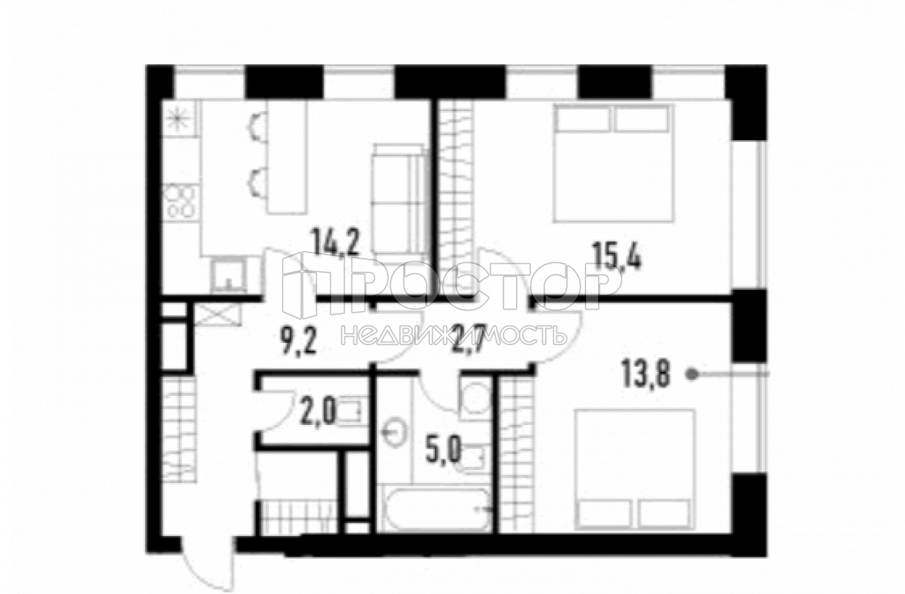 2-комнатная квартира, 62.3 м² - фото 2