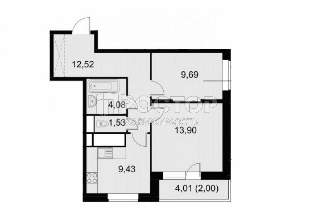 2-комнатная квартира, 53.15 м² - фото 3