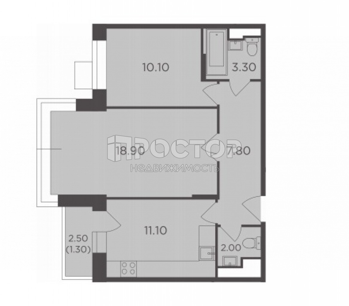 2-комнатная квартира, 54.5 м² - фото 3