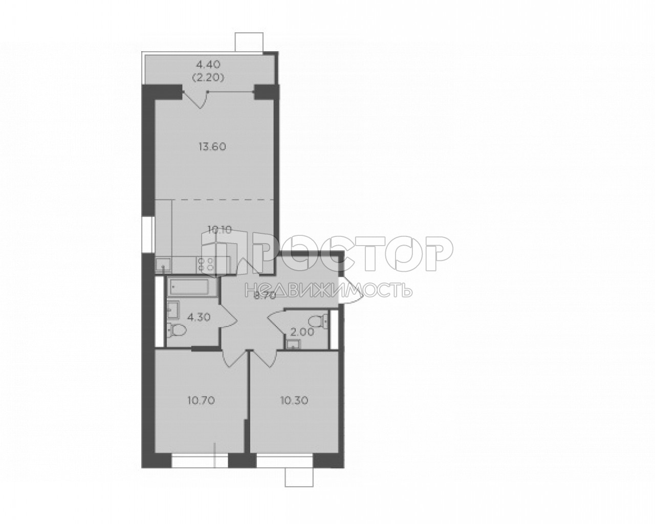 3-комнатная квартира, 61.9 м² - фото 3