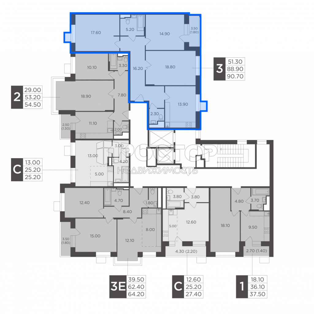 3-комнатная квартира, 90.7 м² - фото 4