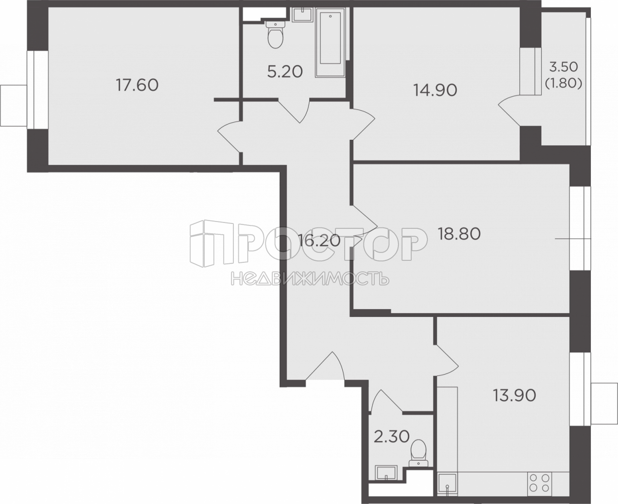 3-комнатная квартира, 90.7 м² - фото 3