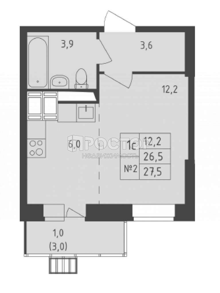 Студия, 27.5 м² - фото 7