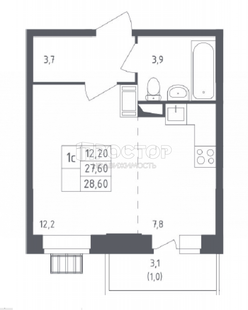 Студия, 28.6 м² - фото 7