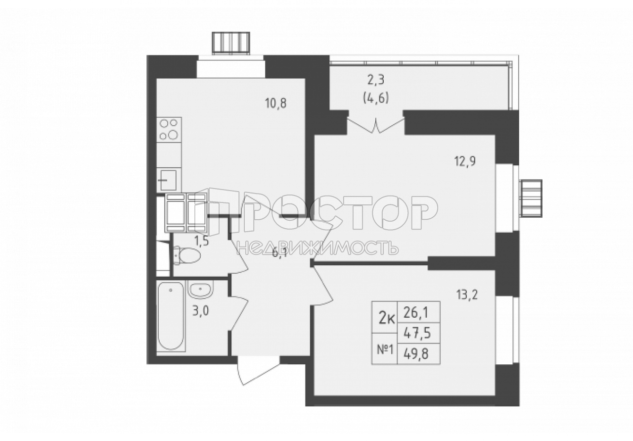 2-комнатная квартира, 49.8 м² - фото 7