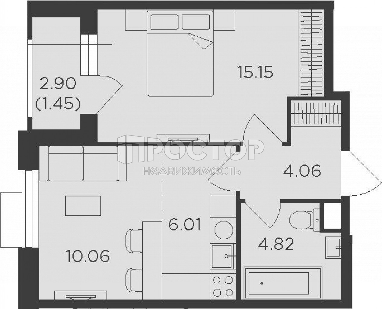 2-комнатная квартира, 40.1 м² - фото 3