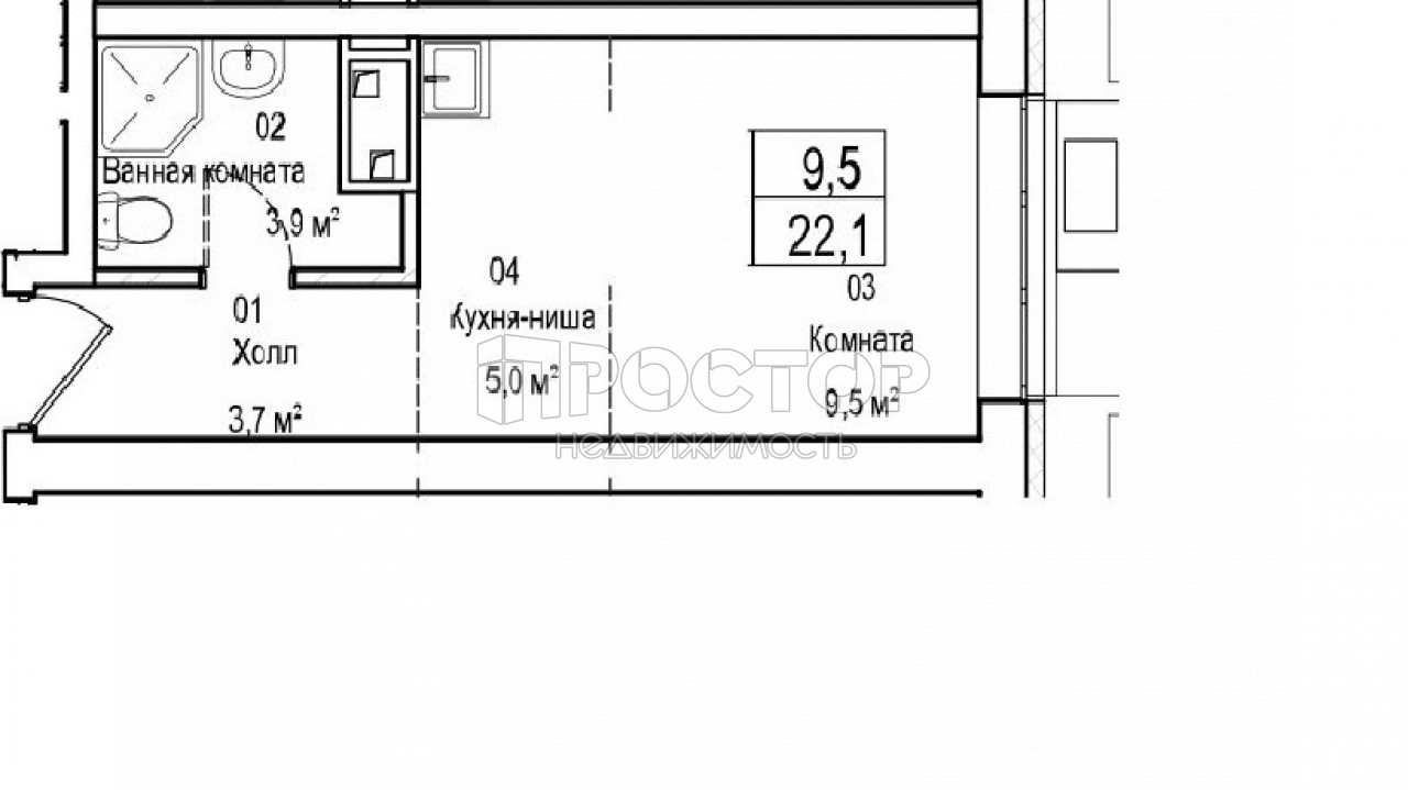 Студия, 22.1 м² - фото 3