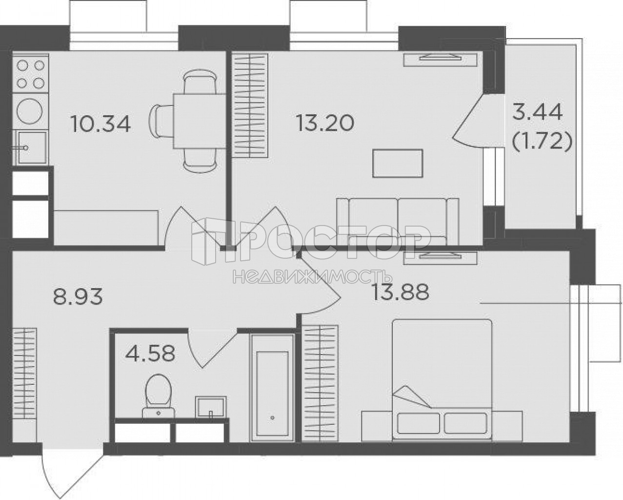 2-комнатная квартира, 52.65 м² - фото 3