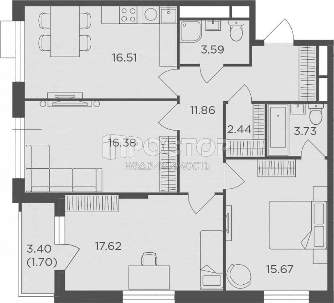 3-комнатная квартира, 89.5 м² - фото 3