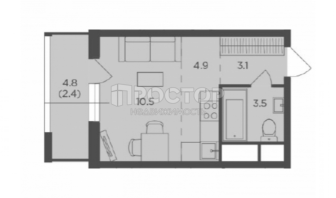 Студия, 24.36 м² - фото 2