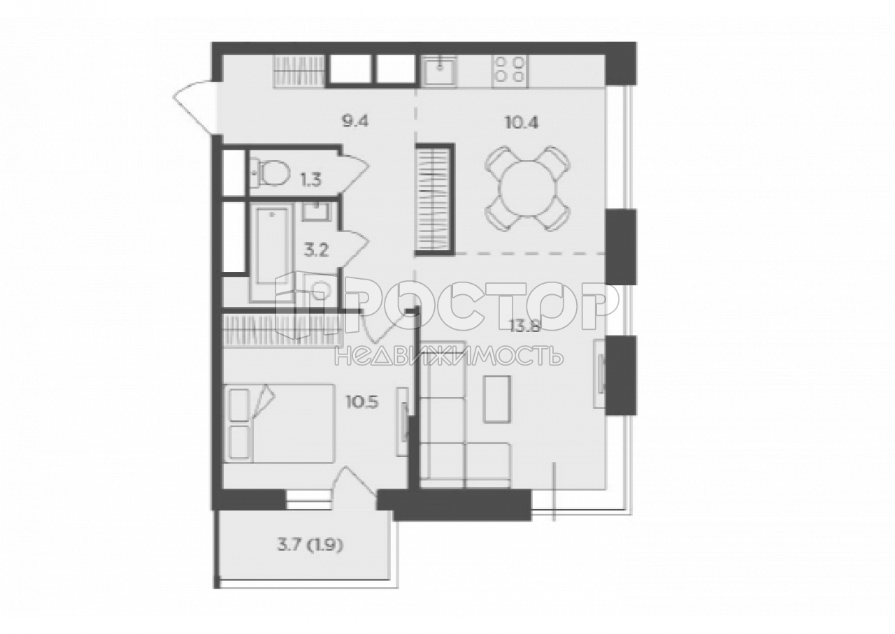 2-комнатная квартира, 50.5 м² - фото 2