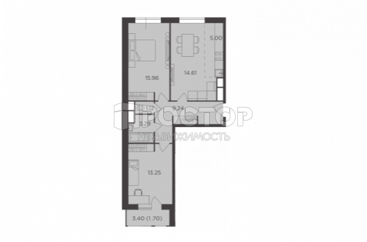 3-комнатная квартира, 64.17 м² - фото 2