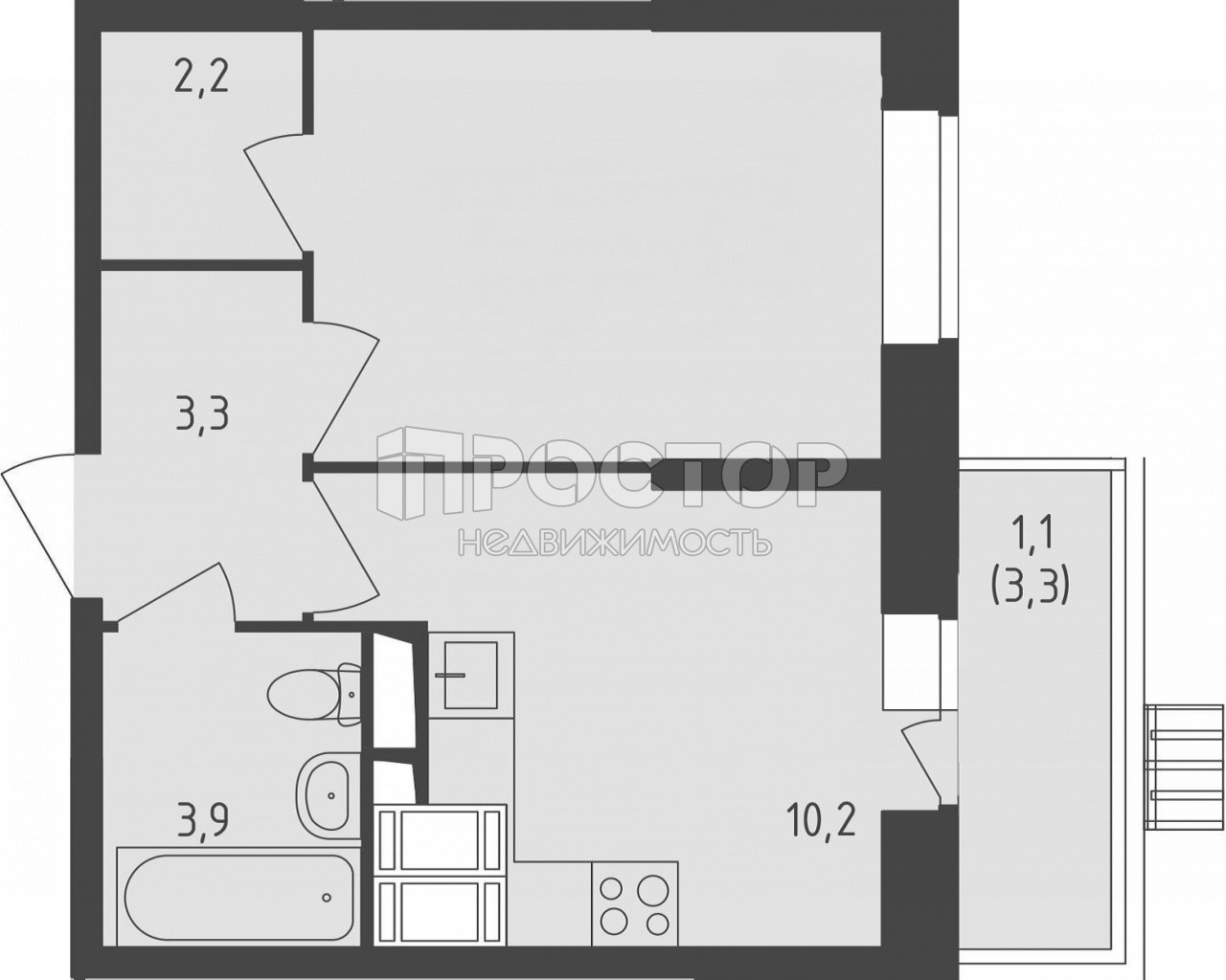 1-комнатная квартира, 32.8 м² - фото 10