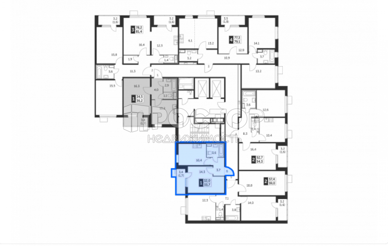 1-комнатная квартира, 33.7 м² - фото 2