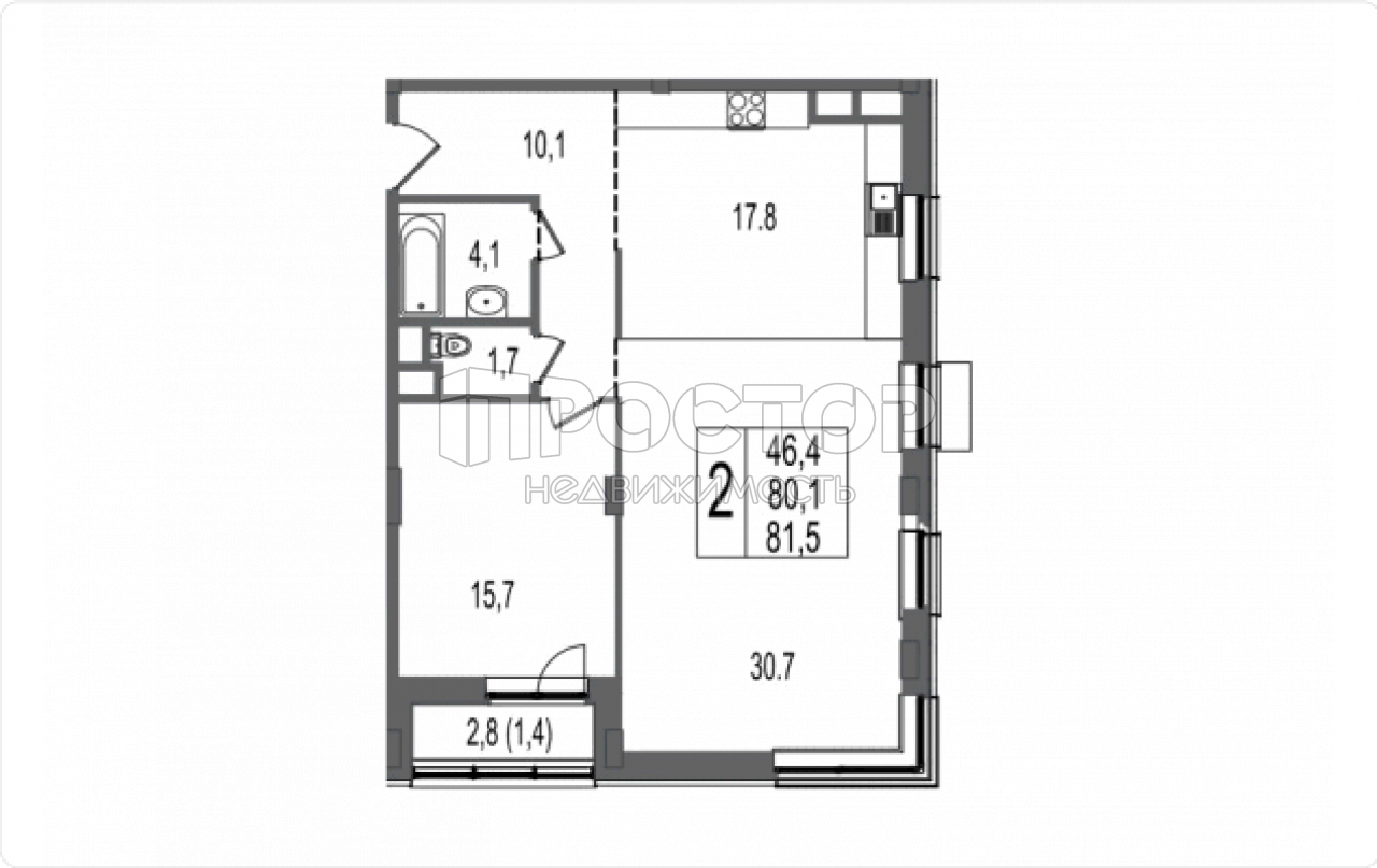2-комнатная квартира, 81.5 м² - фото 5