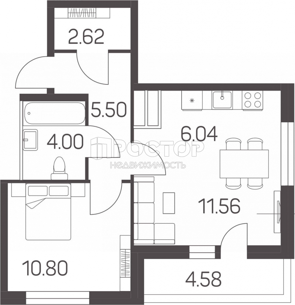 2-комнатная квартира, 42.81 м² - фото 7