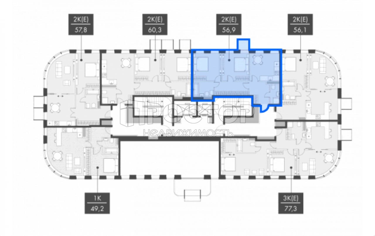 2-комнатная квартира, 56.9 м² - фото 3