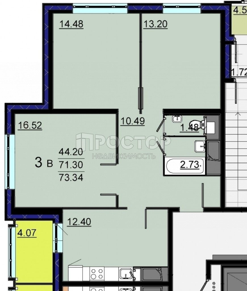 3-комнатная квартира, 71.3 м² - фото 10