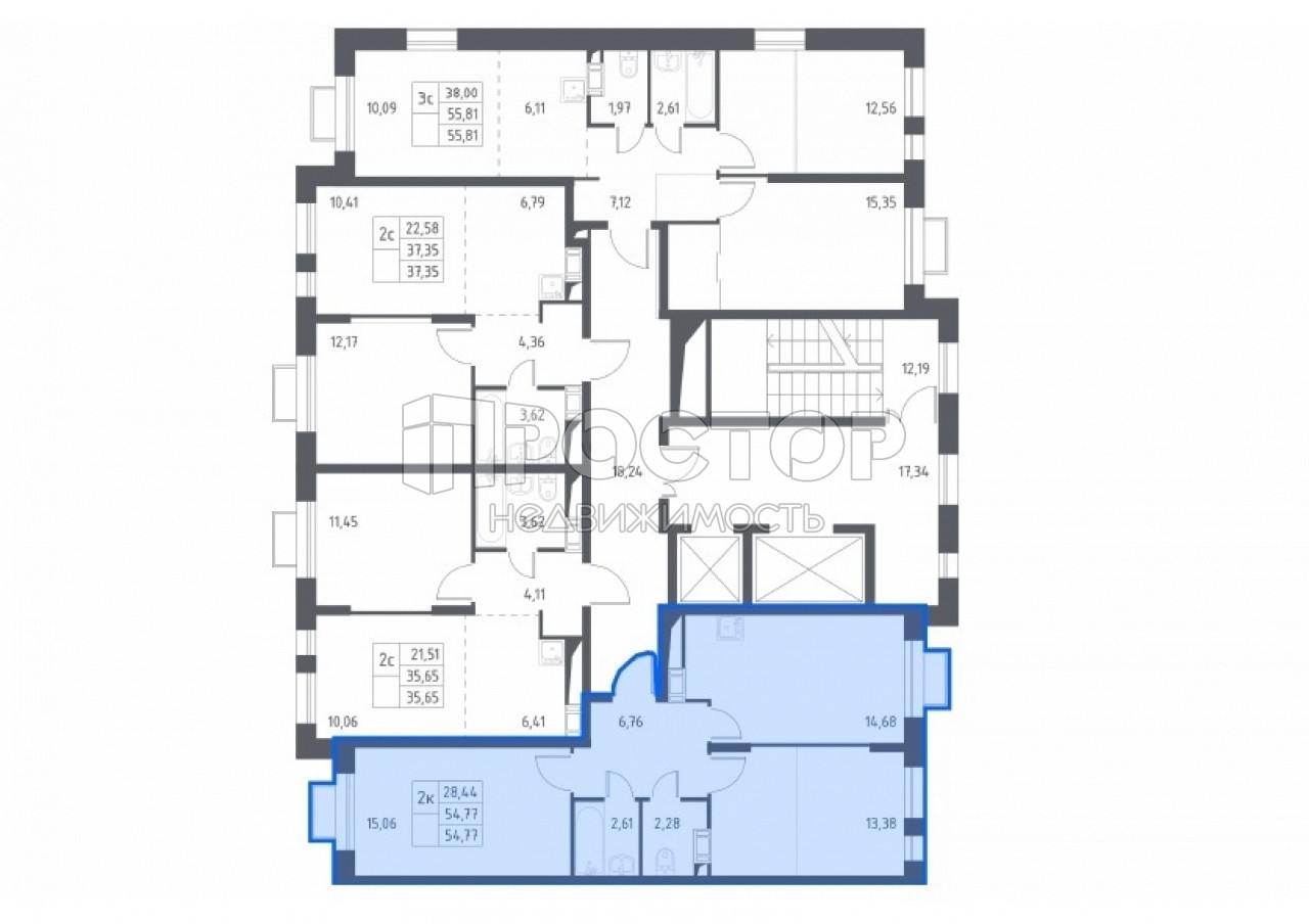 2-комнатная квартира, 54.77 м² - фото 4